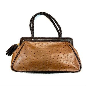 Vintage Roberto Vascon Brown Ostrich Leather Bag Handbag Purse Handmade